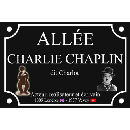 PLAQUE RUE Charlie CHAPLIN CHARLOT MIME CINÉMA ALU