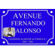 PLAQUE RUE Fernando ALONSO Grand prix FORMULE 1 en ALU