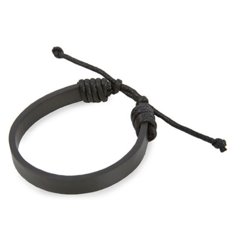 Bracelet ajustable simili cuir et corde d'attache noir